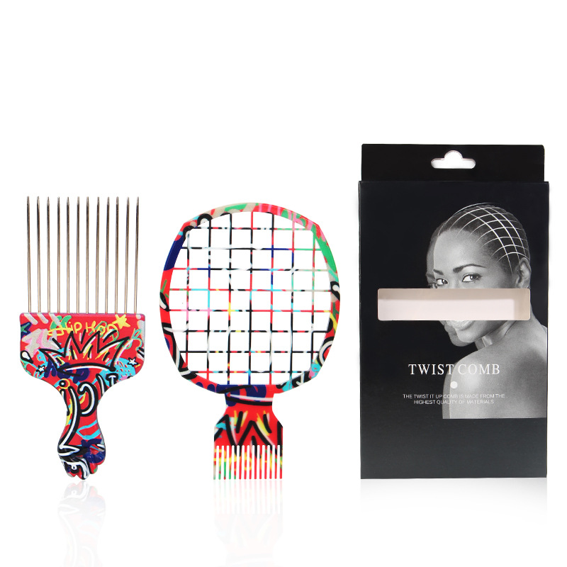 Afro Pick Comb - 2-teiliges professionelles Salon-Afro-Kamm- und Stahlkamm-Set für