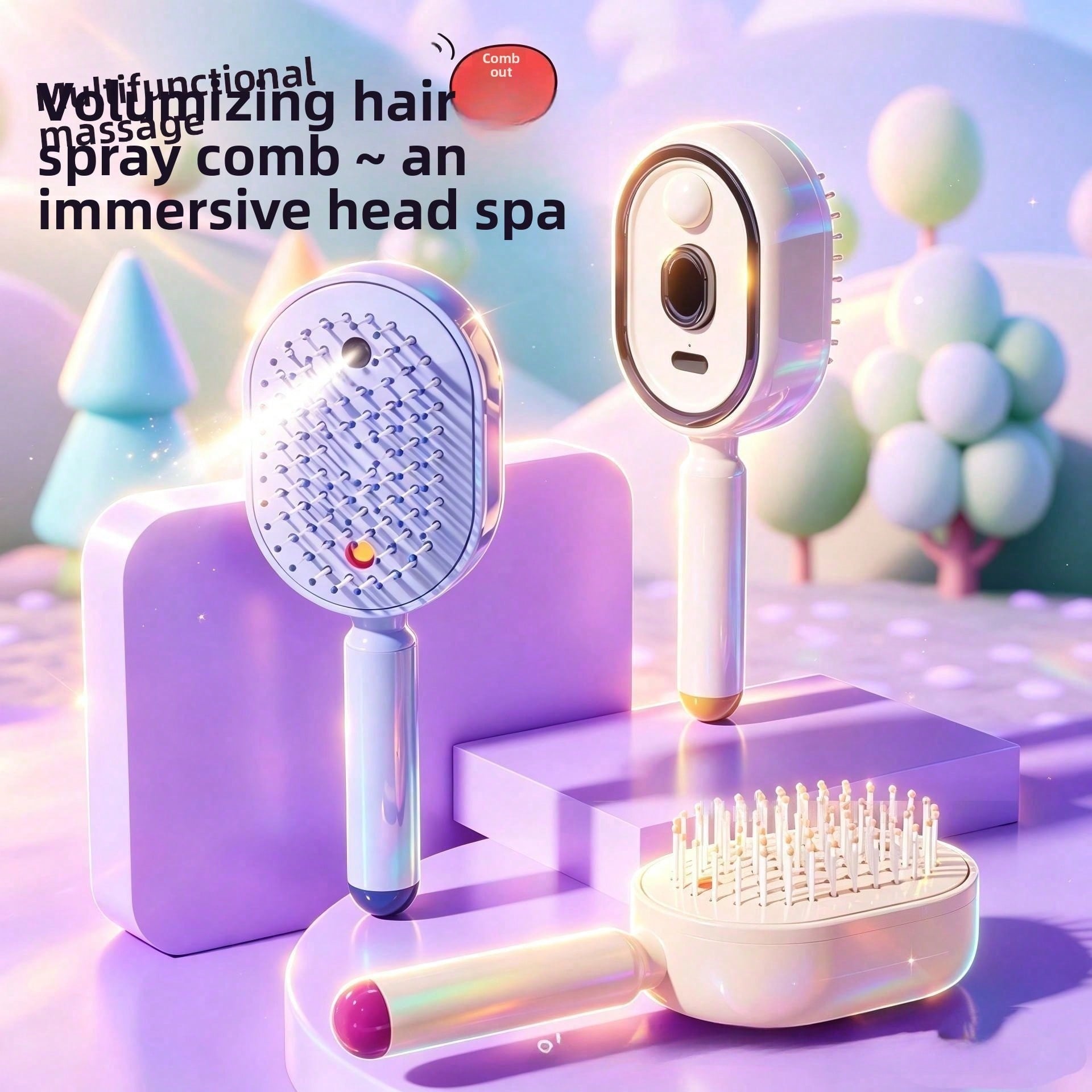 Hair Care Essential Oil Atomizing - Elektrischer Sprüh-Airbag-Massagekamm, Ätherische-Öl-Zerstäubungspflege, selbstreinigender, antistatischer Haarkamm,