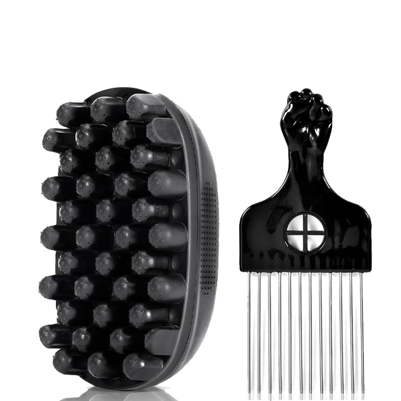 Afro Pick Comb - 2-teiliges Haarstyling-Set: Wellen-Twist-Schwammbürste & Afro-Pick-Kamm für